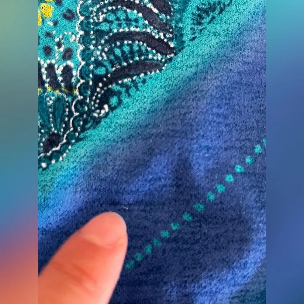 True Vintage Y2K Blue Boho Print Pull on Skirt Frayed Hem Size Large